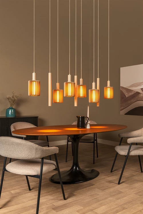 Lucide LAMBRES - Pendant light - 6xE27 - Taupe - atmosphere 1